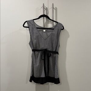 LOFT Black and White Striped Sleeveless Top with Waist Tie